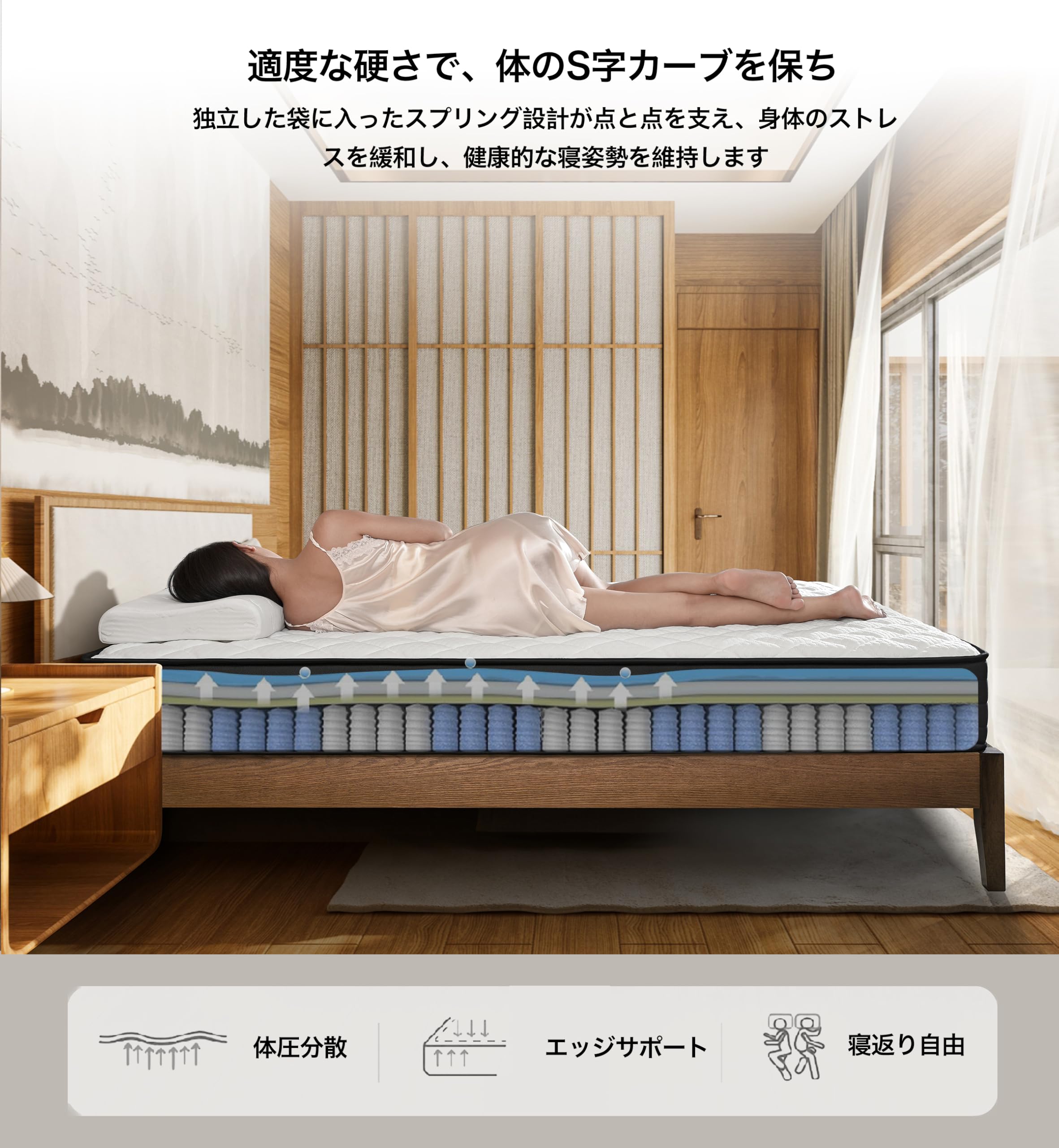Amazon.co.jp: KAIIAO メモリーフォームハイブリッドマットレス 20cmの